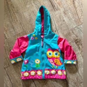Stephen Joseph Owl Raincoat 2T Toddler Girls Waterproof Jacket Turquoise Pink
